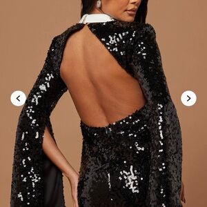 Fashion Nova Glittering Black Backless Dress